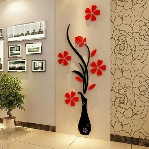 3D Acrylic Flower Vase Wall Art Decor