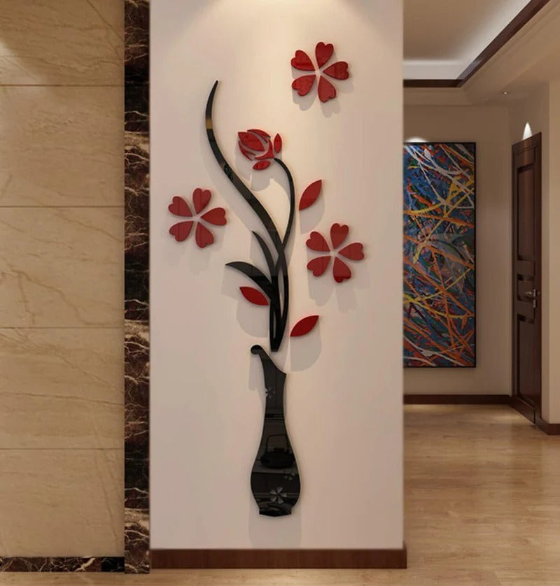 3D Acrylic Flower Vase Wall Art Decor