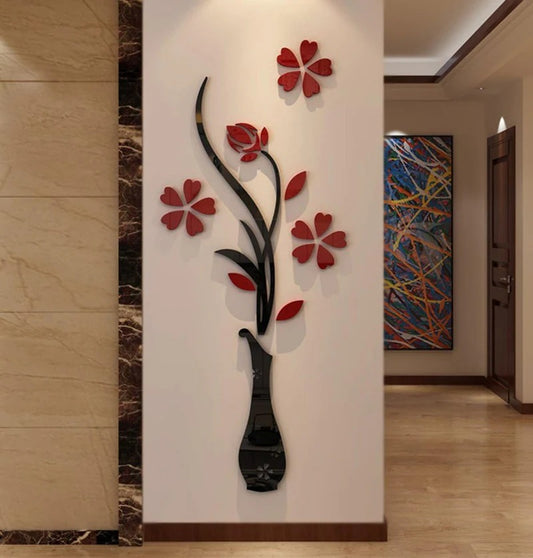 3D Acrylic Flower Vase Wall Art Decor