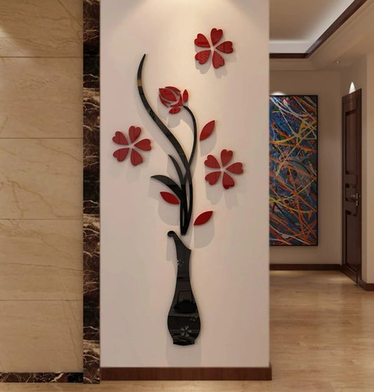 3D Acrylic Flower Vase Wall Art Decor